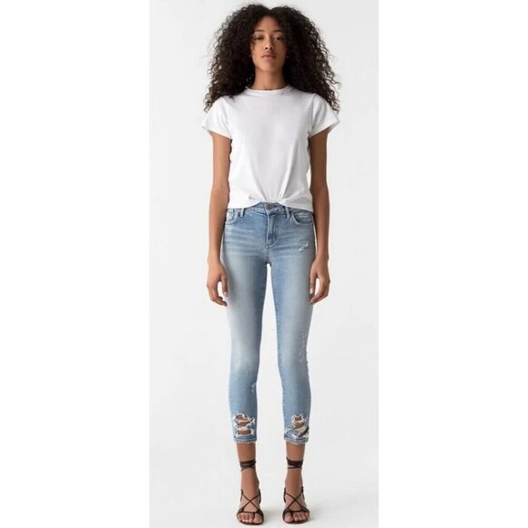 Agolde Jeans Women 29 Blue Light Wash Sophie Cropped Chewed Hem Distressed Retro - Picture 1 of 12